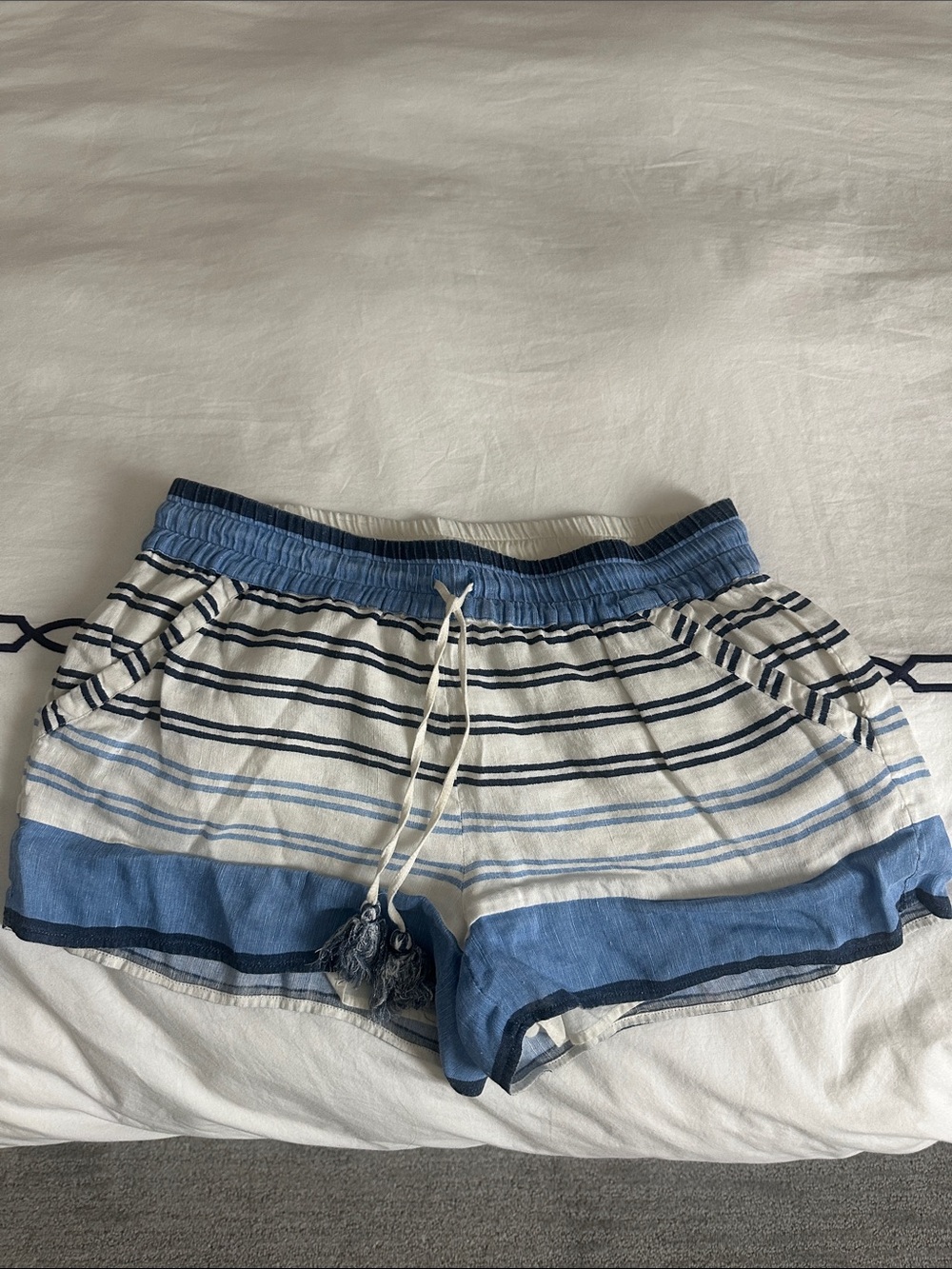 Joie Blue and White Striped Drawstring linen Shorts